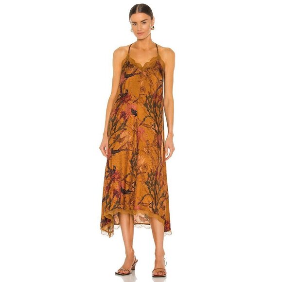 💕ALLSAINTS Seinie Nolina Slip Dress  Cinnamon Brown Floral Bird Print US 0 NWOT - Picture 5 of 16